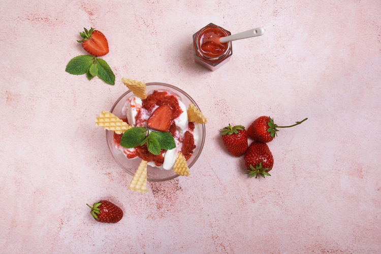 High angle view of cherries on table