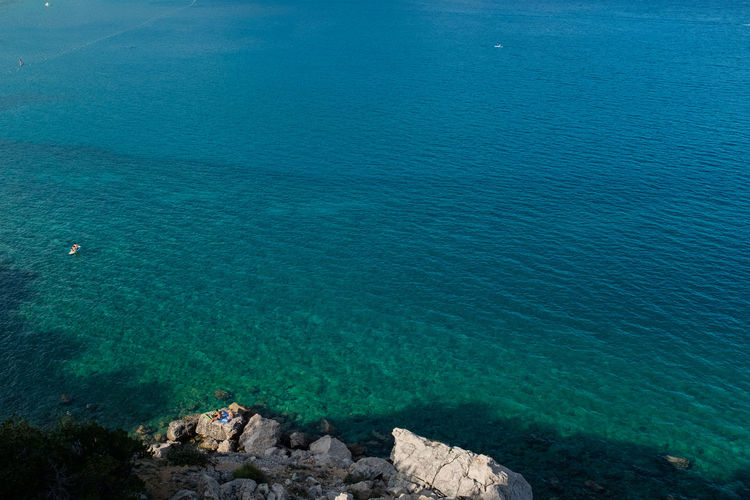 High angle view of the coast of baska on the island of krk, croatia