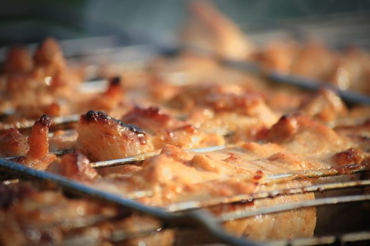 Close-up of pizza on barbecue grill