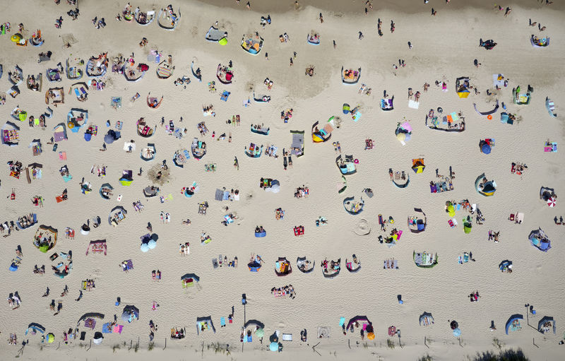 High angle view of people on beach