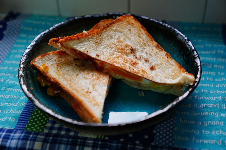 Close-up of sandwich served in plate