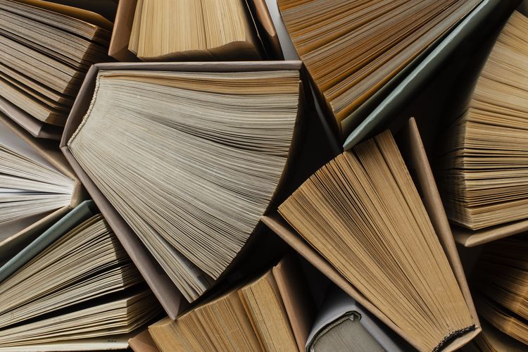 Full frame shot of books on table