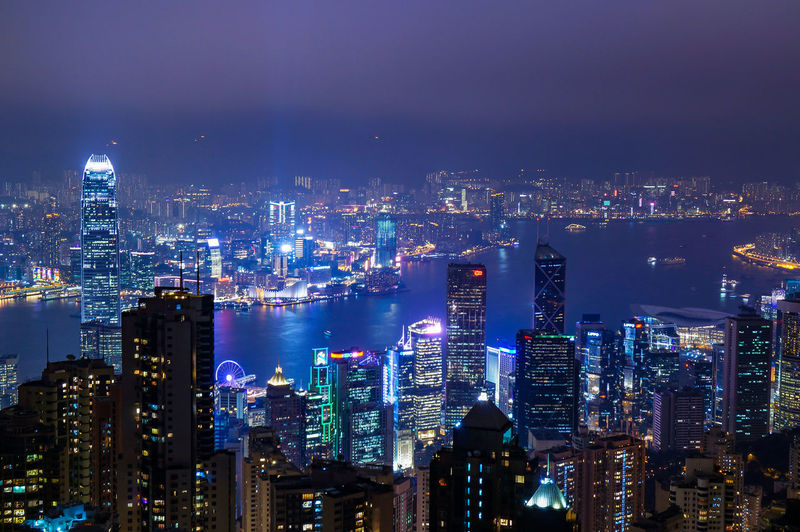 Night view of victoria peak in hong kong