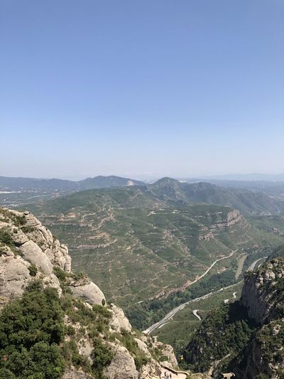 High angle view of mountains against clear sky
