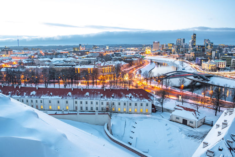 Vilnius, capital of lithuania, beautiful scenic aerial panorama of modern business financial 