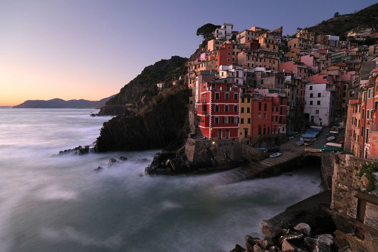 Awesome sunset in riomaggiore, italy