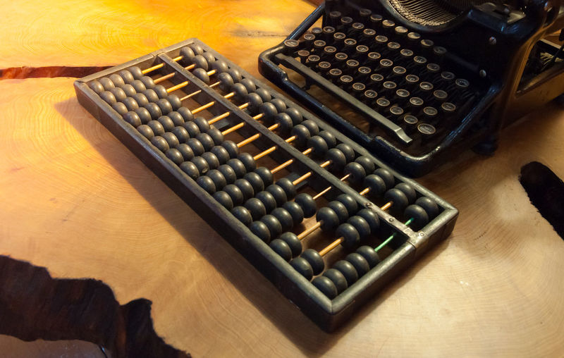 High angle view of old keyboard on table