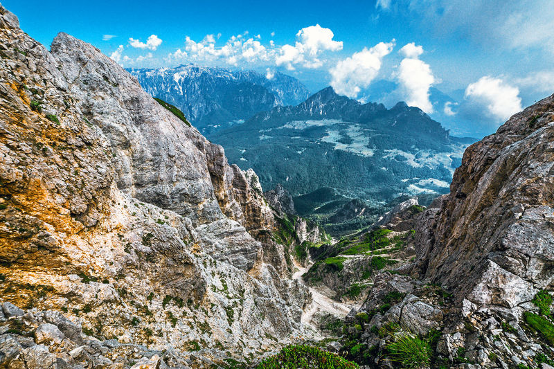 Carega prealps or little dolomite mountain range panorama, veneto, italy
