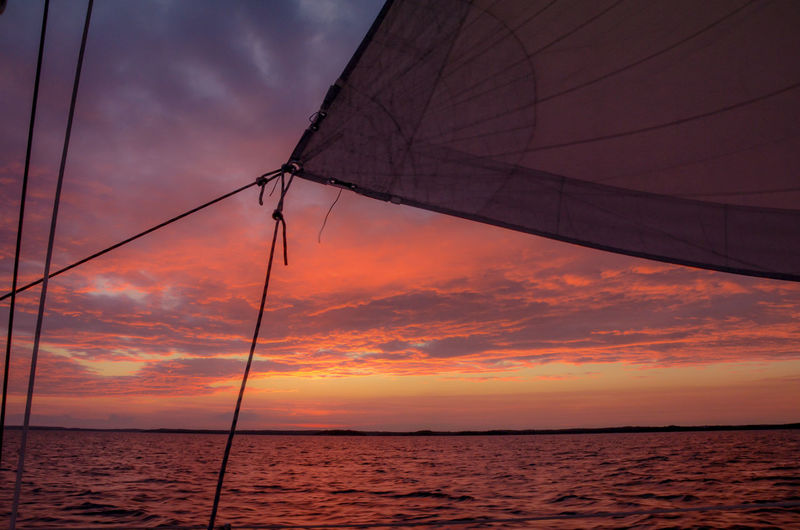 View of sail against sunset