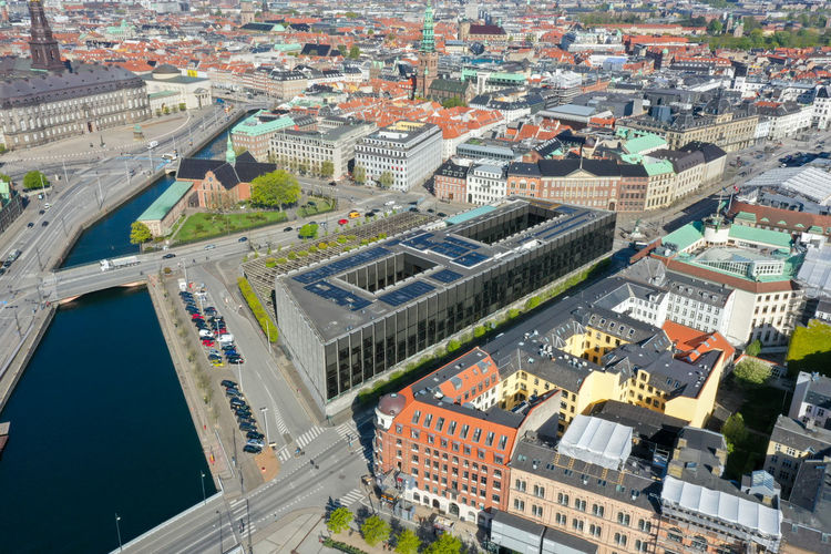 High angle view of buildings in city