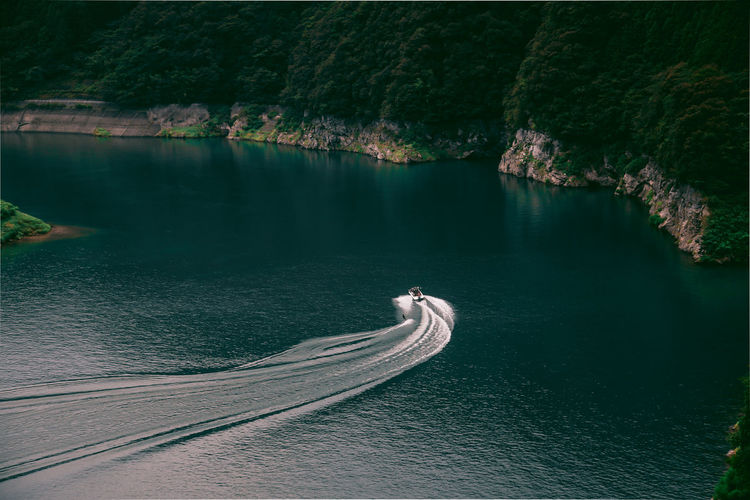 High angle view of boat in water