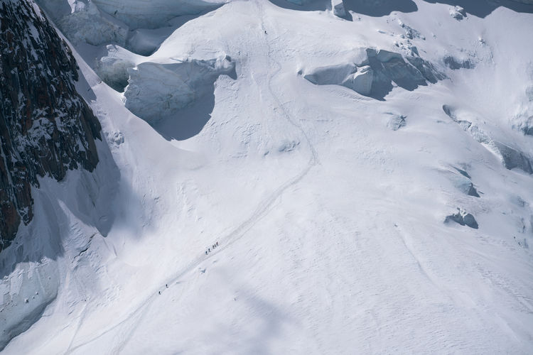 High angle view of snow covered landscape