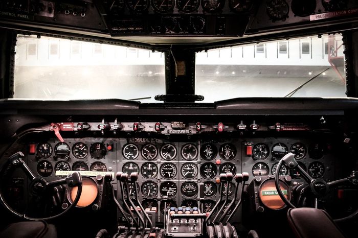Empty airplane cockpit