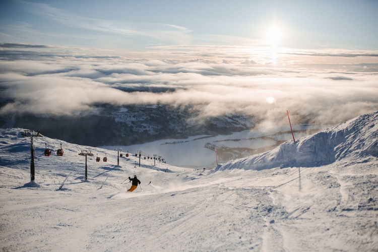 Ski slope at sunny day