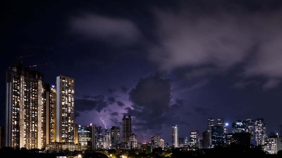 Panoramic view of illuminated city against sky at night