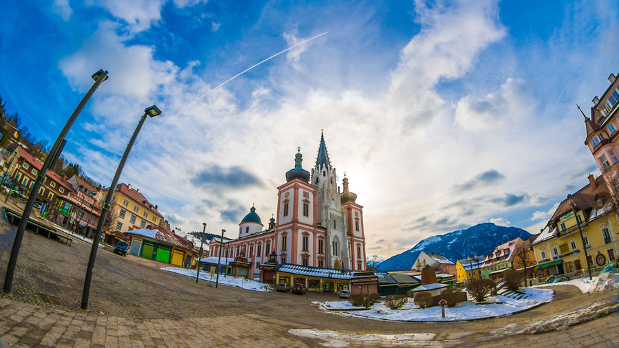 Low angle view of buildings against sky