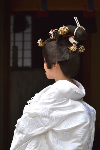 Profile view of woman in tradition clothes