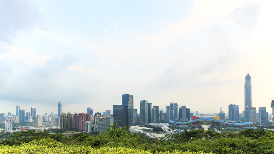 Ping an finance centre with cityscape against sky