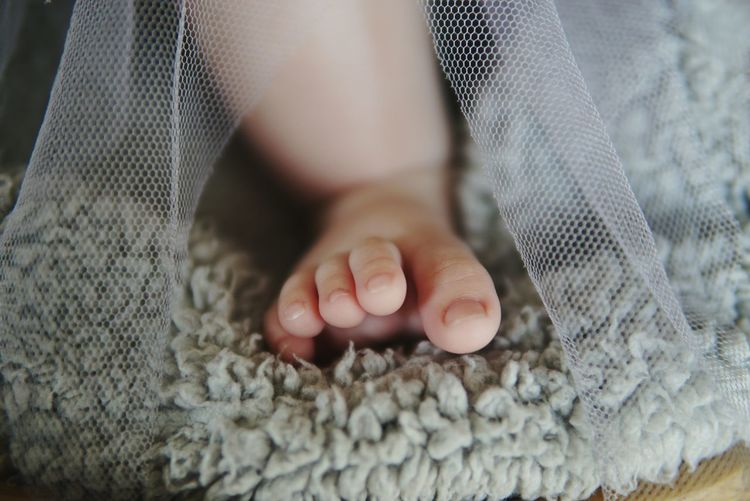 Low section of baby on rug