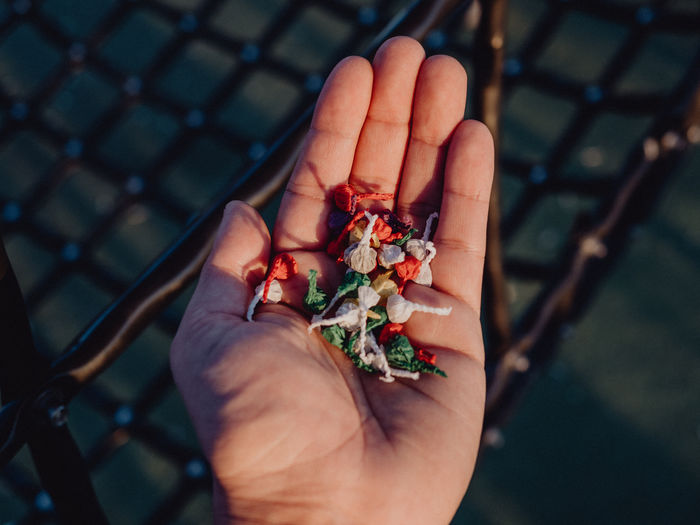 Close-up of cupped hand holding firecrackers