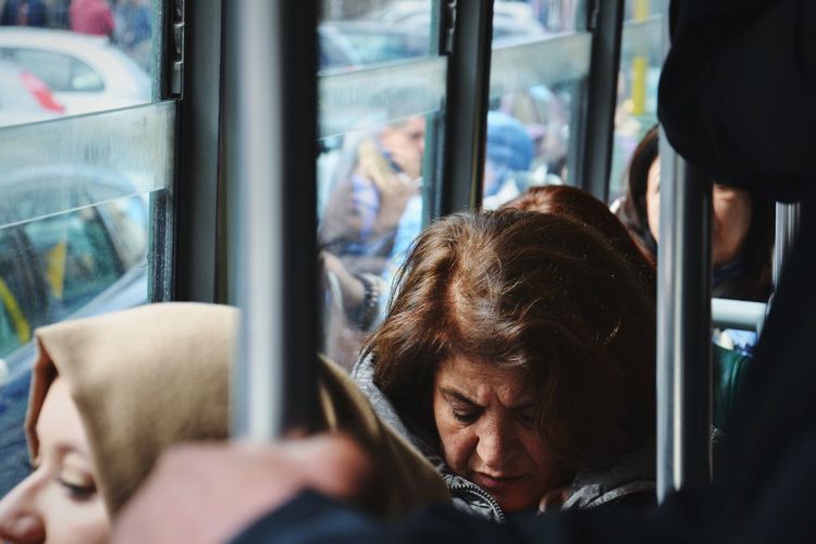 Woman traveling in bus