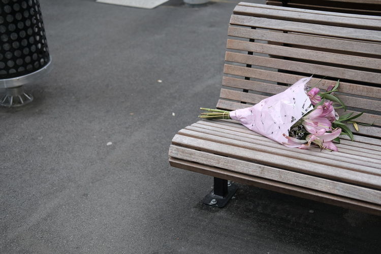 Bouquet on park bench