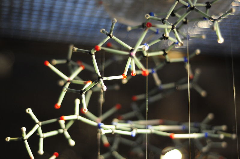 Low angle view of molecular structure in laboratory