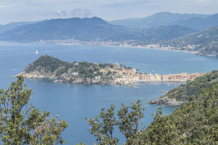 Panoramic aerial view of sestri levante and the gulf of tigullio from the path to punta manara