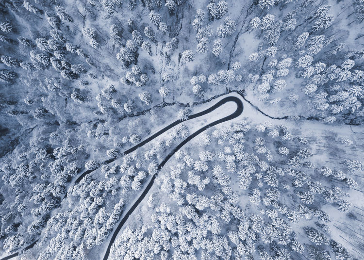 Road on snow covered landscape
