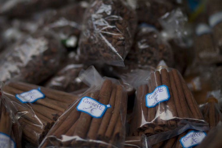 Close-up of cinnamon at store for sale