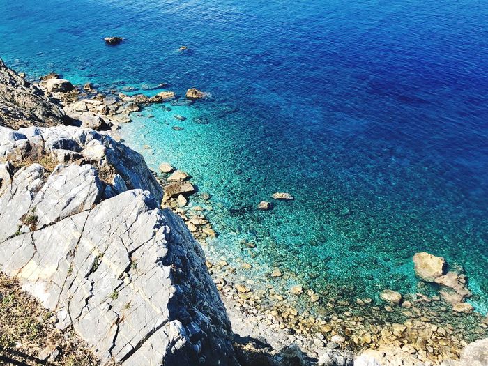 High angle view of rocks on beach