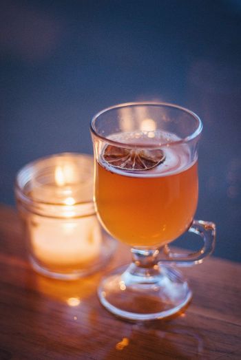 Close-up of beer glass on table
