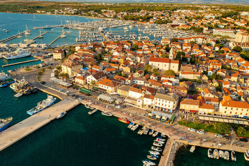 Aerial scene of biograd town in the adriatic sea in croatia