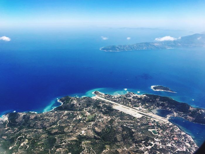Aerial view of sea and rock