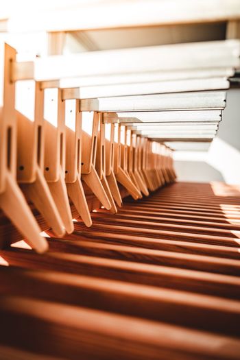 Close-up of wooden piano