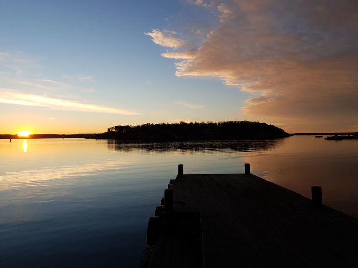 Scenic view of lake against sky during sunset