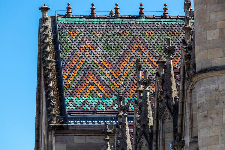 Colorful roof of the city church in the thuringian city meiningen