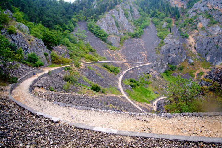 High angle view of winding road on mountain