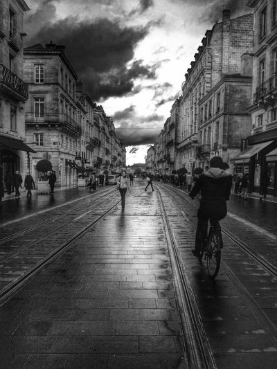 People walking on city street