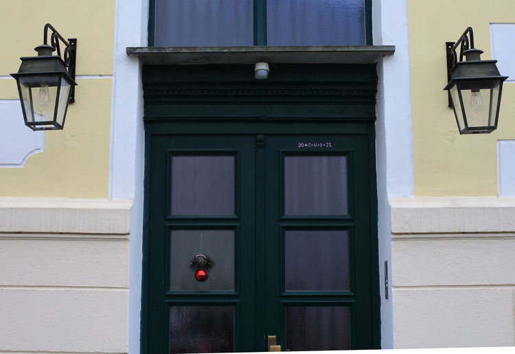 Closed door of building