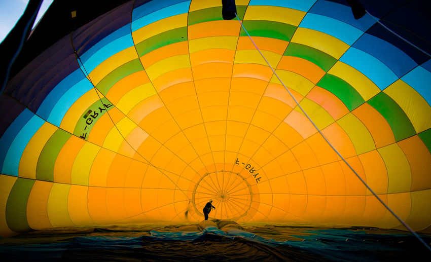 Full frame shot of hot air balloon flying