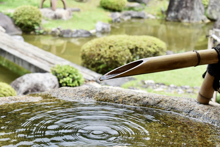 Devices made to scare away birds and beasts from japanese gardens