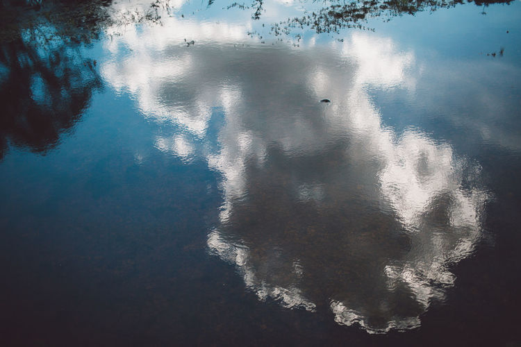 Reflection of clouds on calm lake
