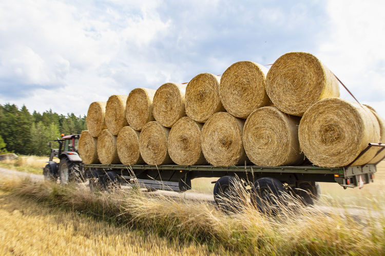 Hay bales stacked on trailer