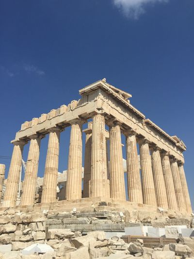 Low angle view of acropolis of athens against sky