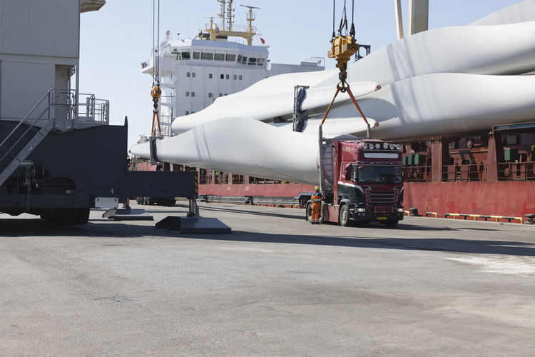 Ship and lorry in harbor
