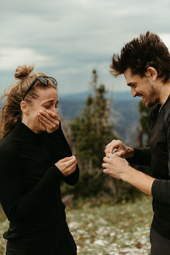 That moment when he proposes on a mountain top and she's overwhelmed