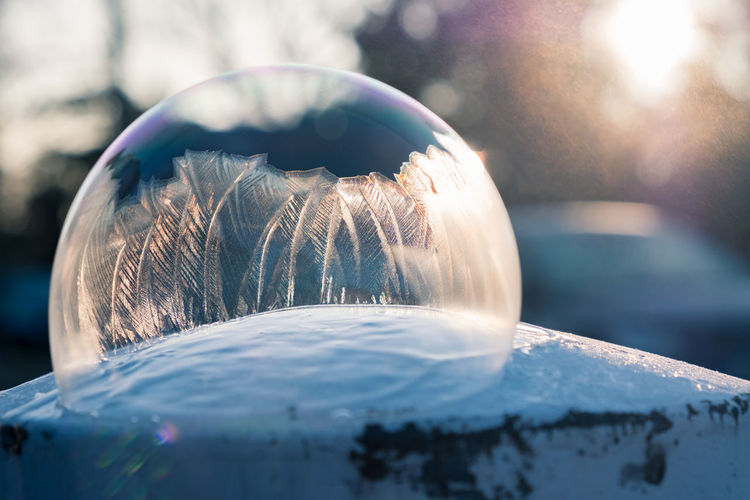 Close-up of frozen soap bubble