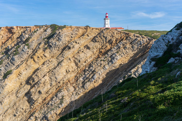 Landscape of capo espichel cape with the lighthouse and sea cliffs, in portugal