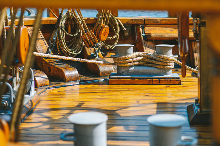 View of boat deck of sailboat